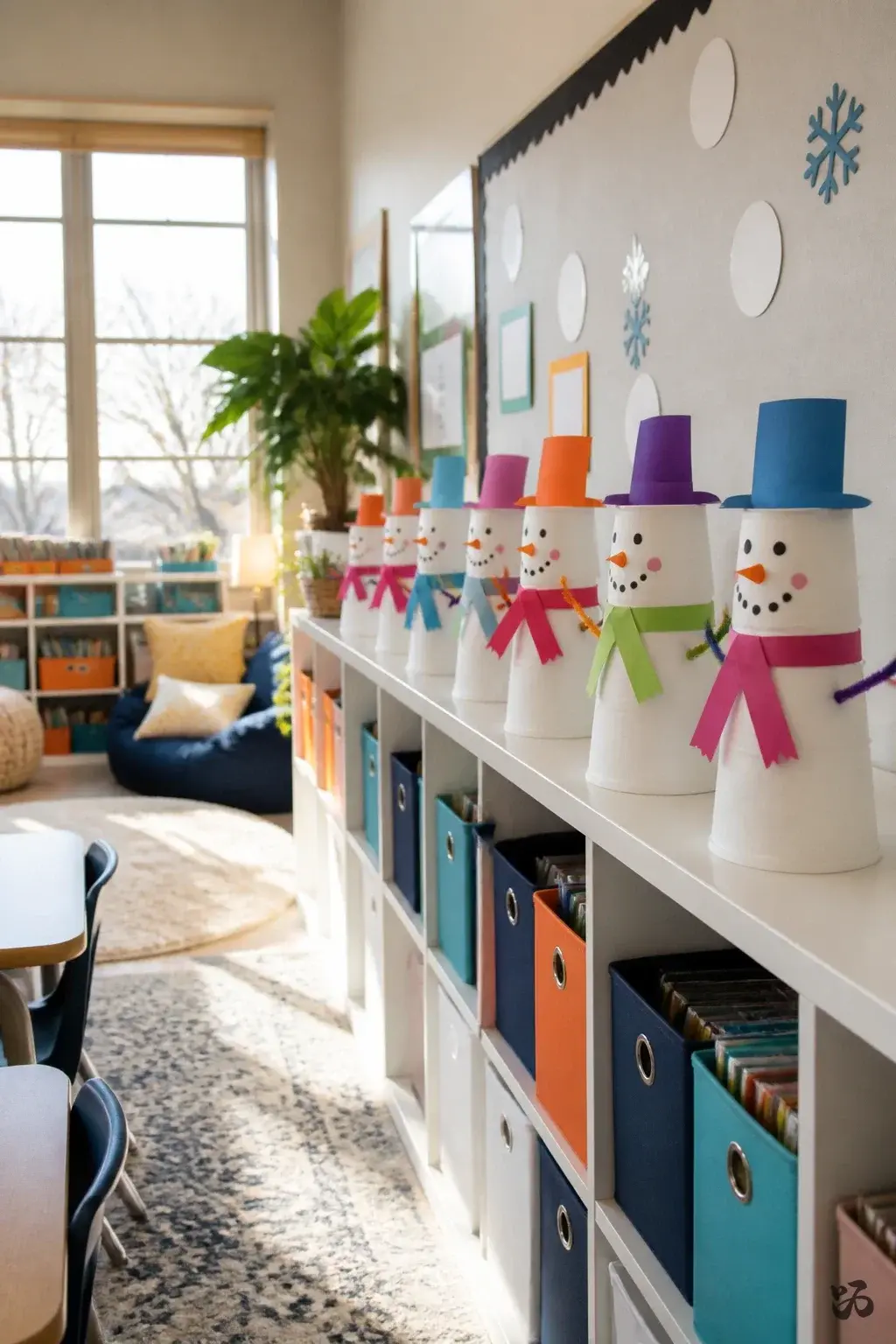 DIY paper Christmas classroom decoration: Paper Cup Snow People