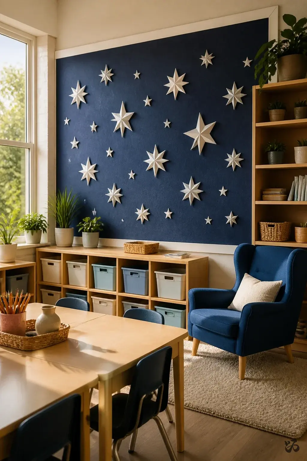 DIY paper Christmas classroom decoration: Night Sky with Paper Stars