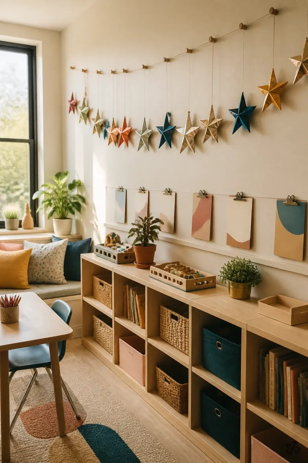 DIY paper Christmas classroom decoration: Origami Star Garland