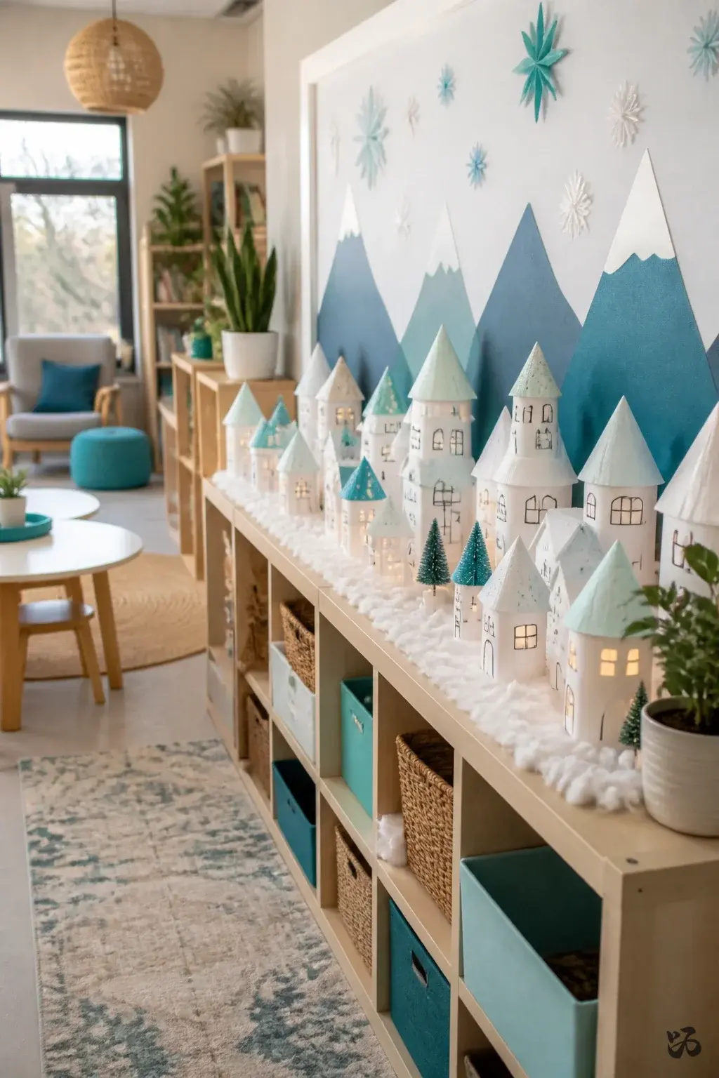DIY paper Christmas classroom decoration: Paper Cup Snowy Village