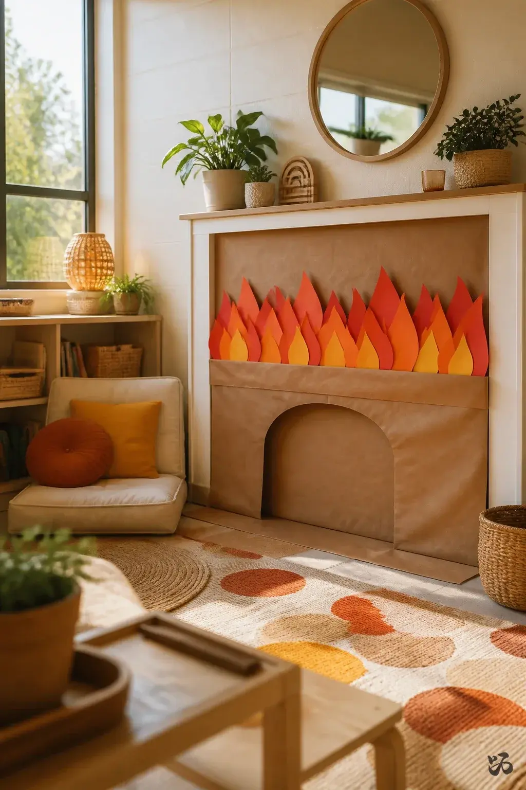 DIY paper Christmas classroom decoration: Paper Fireplace Mantel