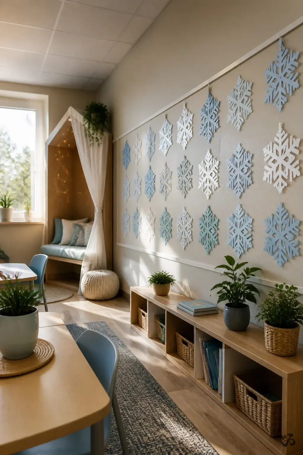 Christmas classroom wall decor idea: Snowflake Stencil Wall Art