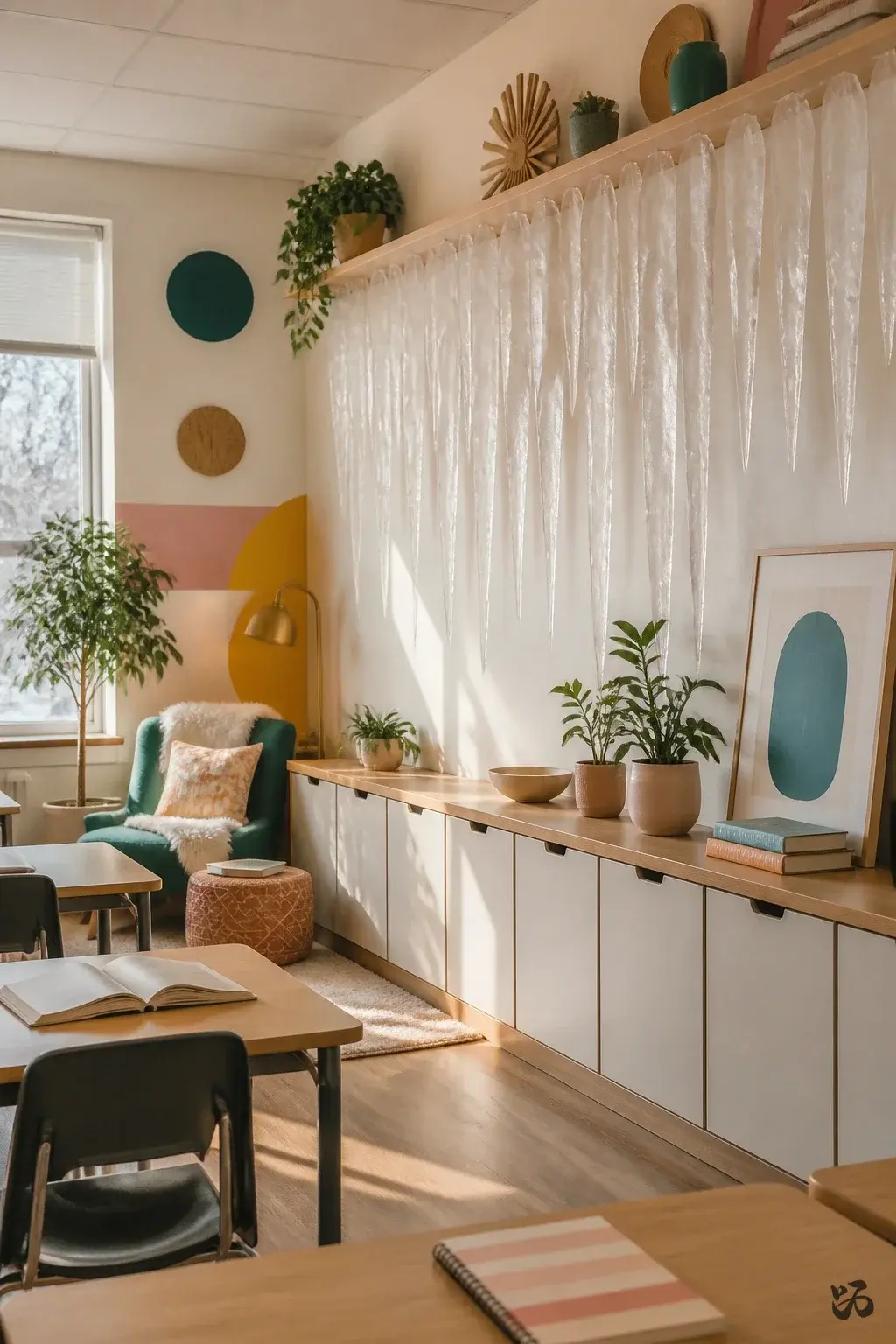 Christmas classroom wall decor idea: Icicle String Wall