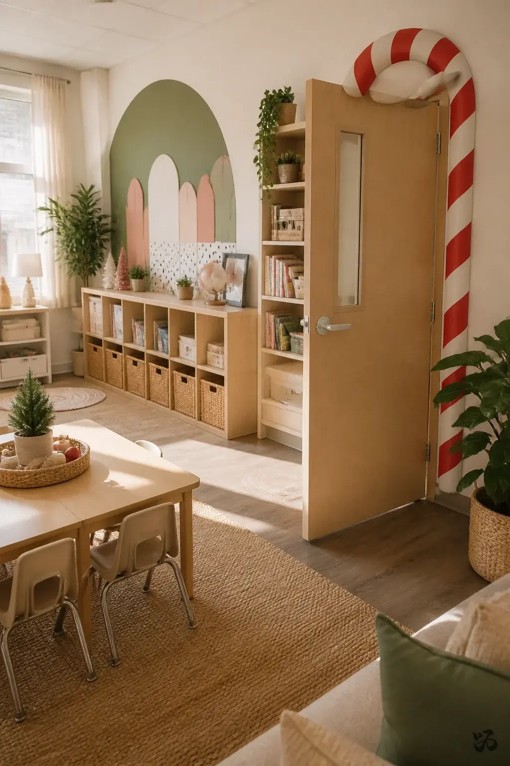 Christmas classroom wall decor idea: Candy Cane Door Frame