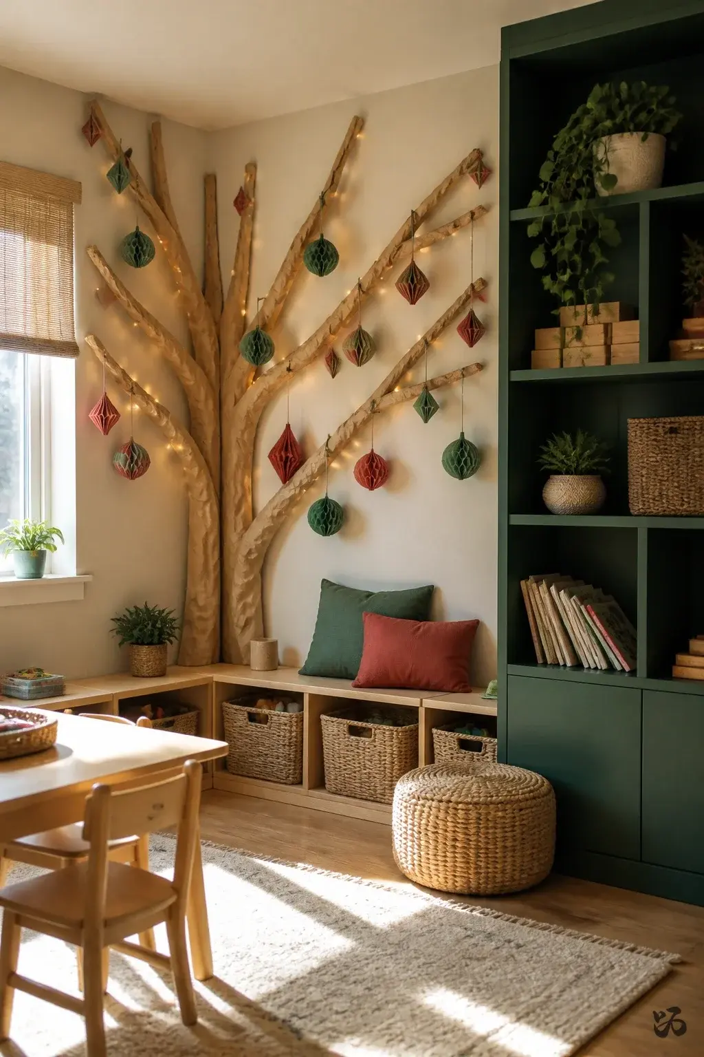 Classroom Christmas tree idea: Corner Tree Made from Construction Paper Branches