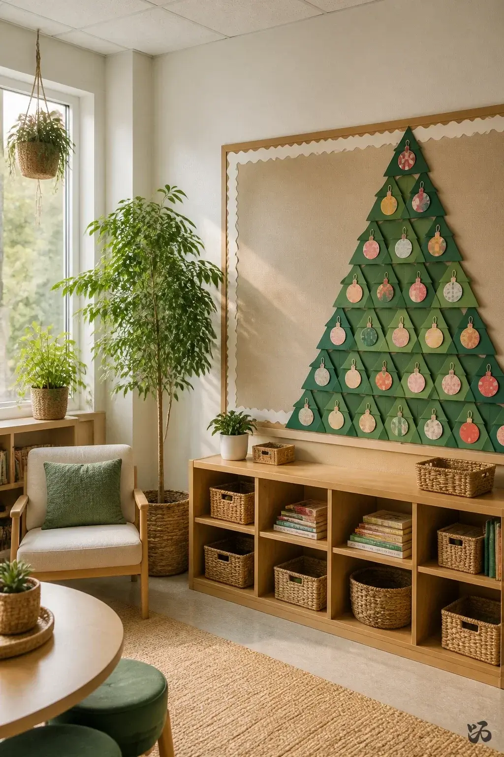 Classroom Christmas tree idea: Cardstock Mini Tree Display on the Wall