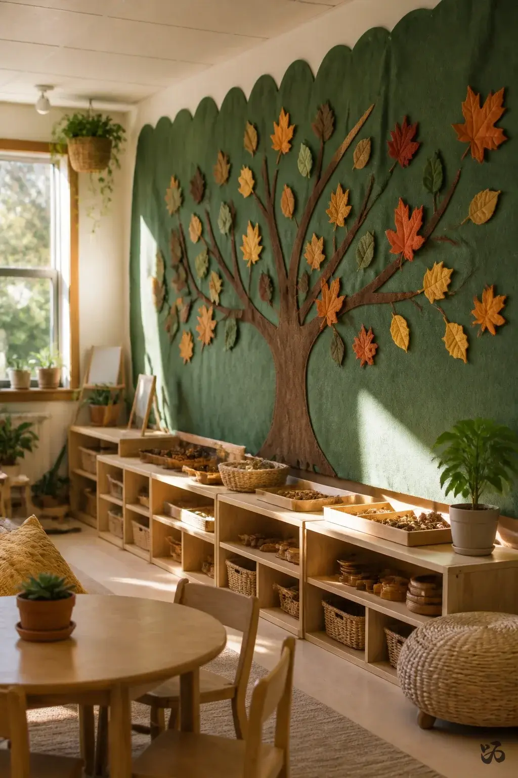 Classroom Christmas tree idea: Fabric Tree Banner on a Long Wall Space
