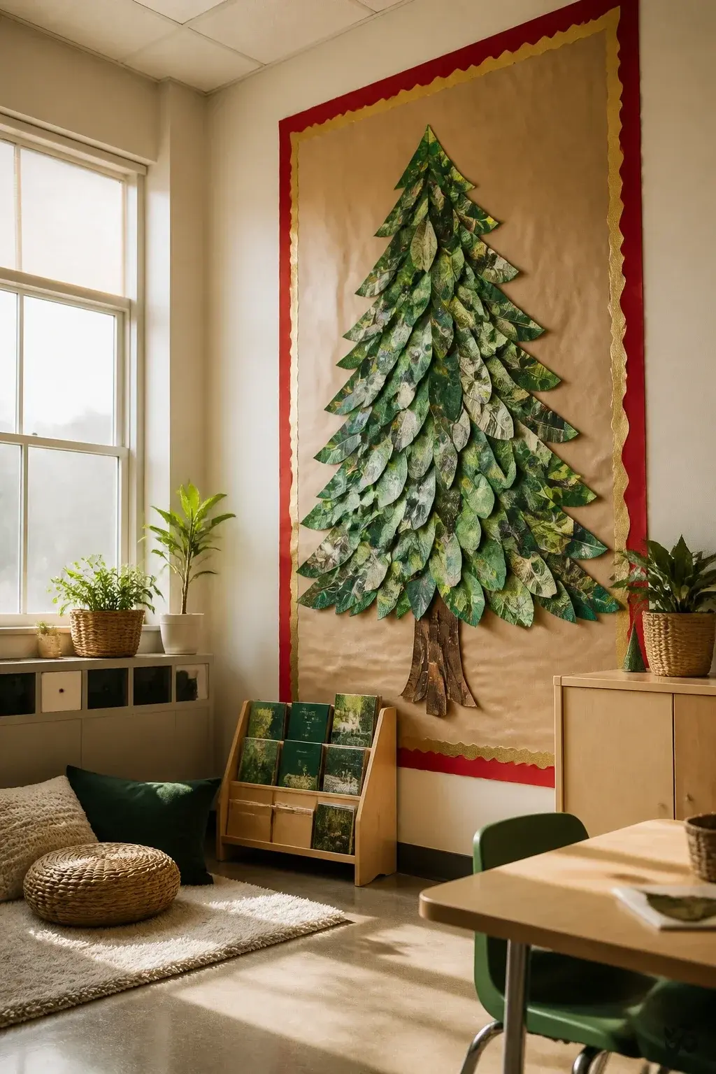 Classroom Christmas tree idea: Recyclable Tree from Magazine Cutouts