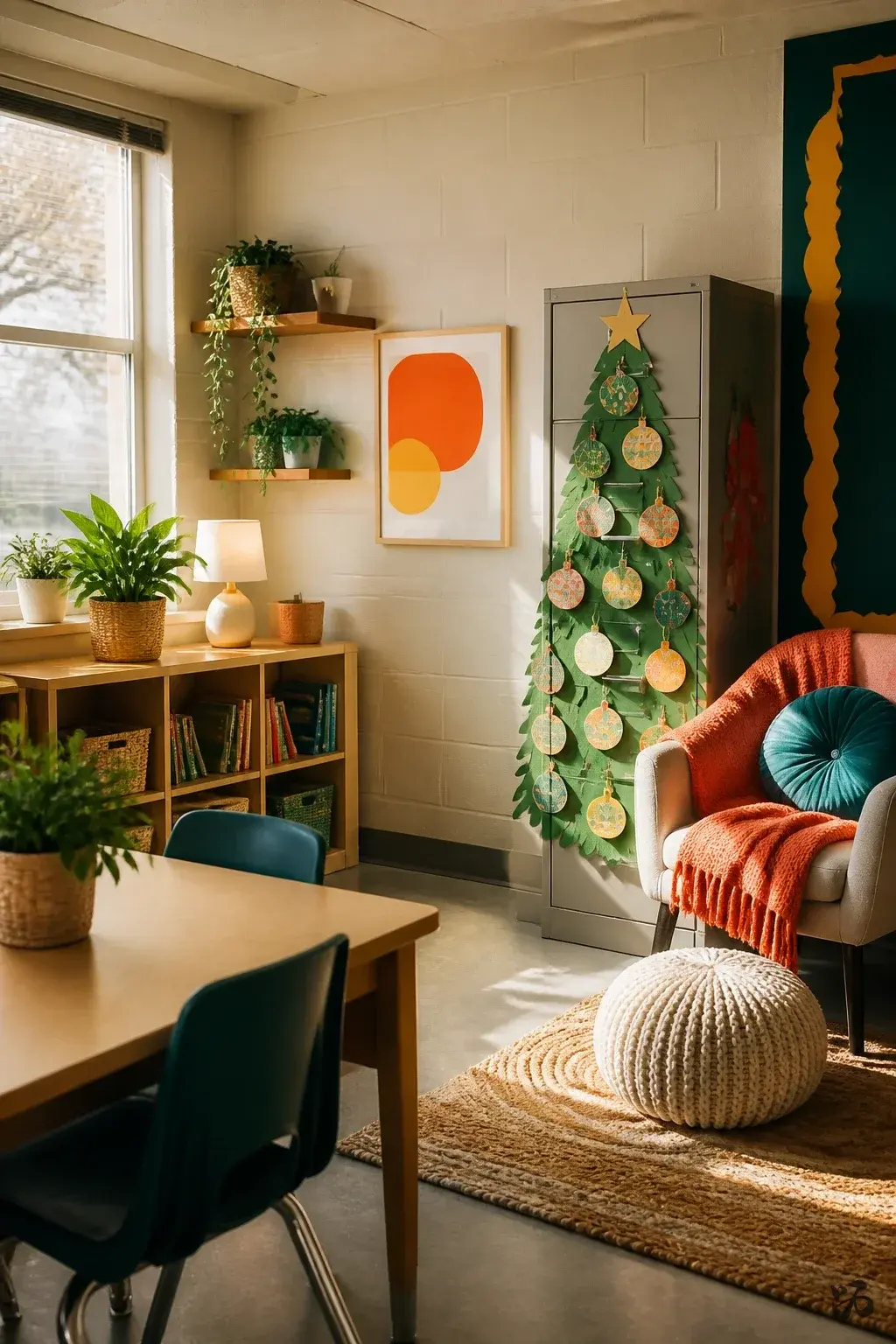 Classroom Christmas tree idea: Magnetic Christmas Tree on a File Cabinet