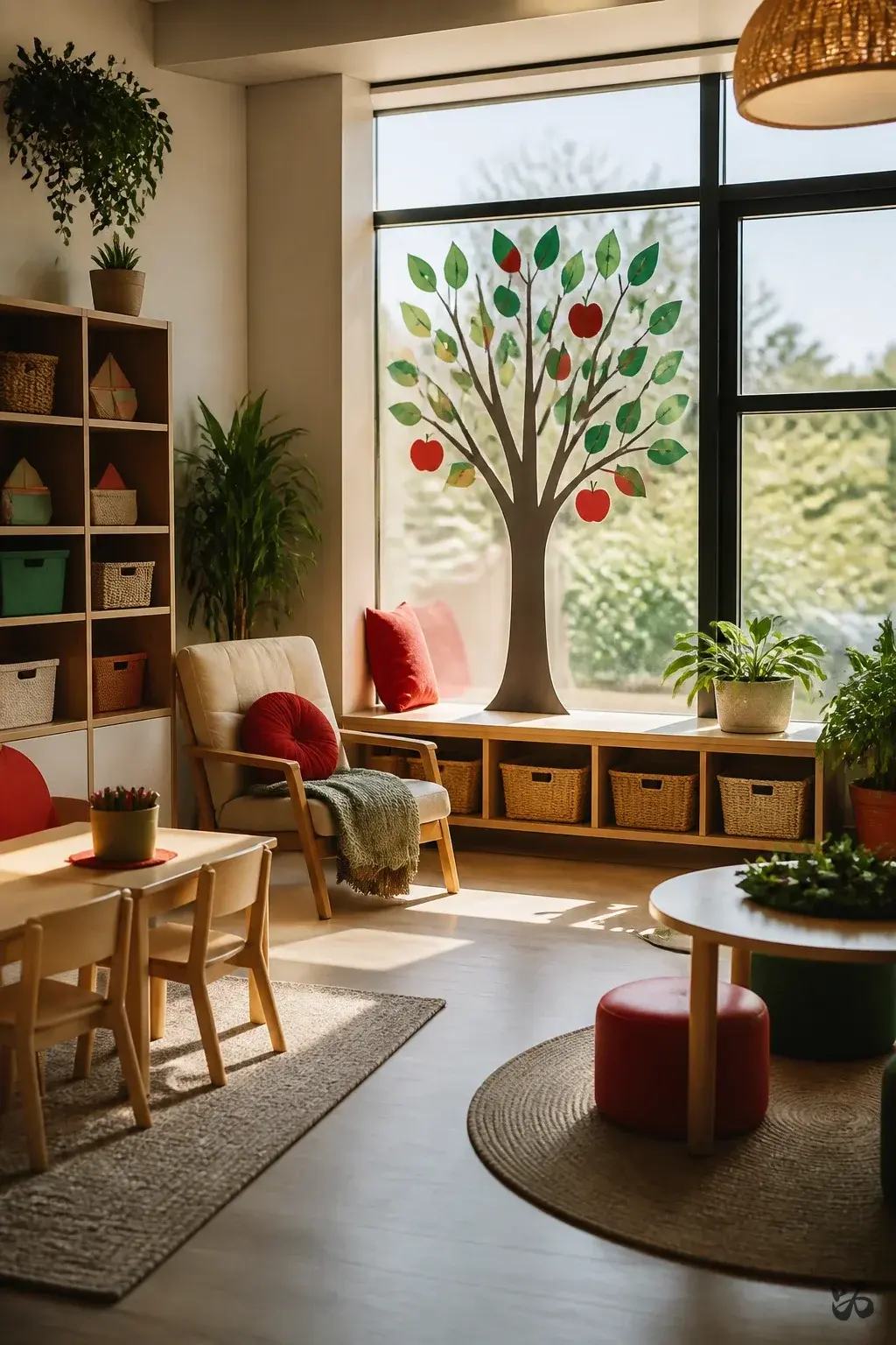 Classroom Christmas tree idea: Window Corner Tree with Patterned Paper