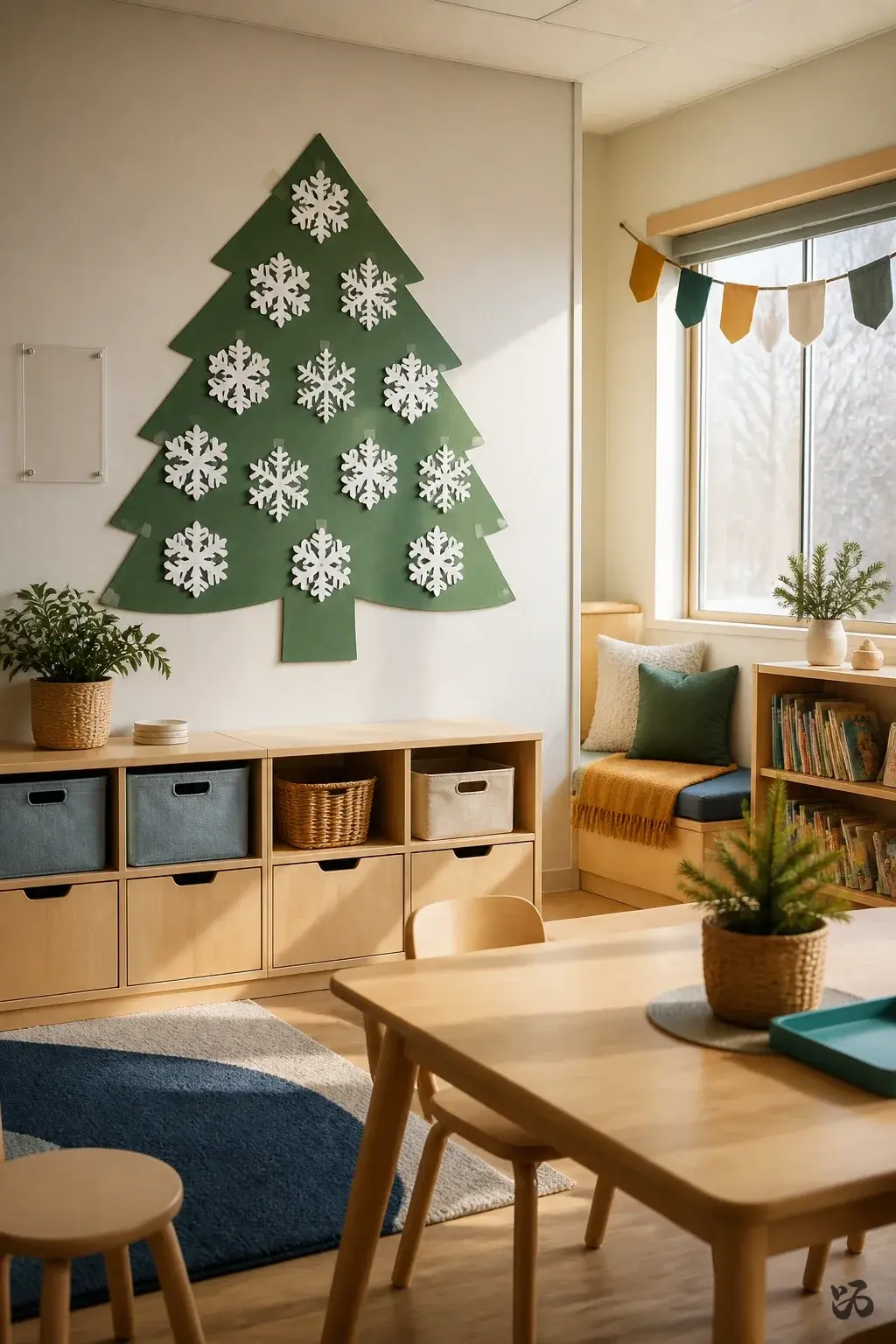 Classroom Christmas tree idea: Snowflake-Leaf Tree on Cardstock