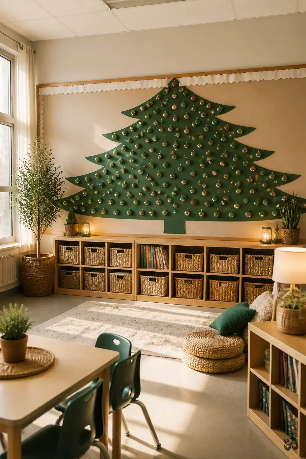 Classroom Christmas tree idea: Christmas Tree on a Wide Bulletin Board Border