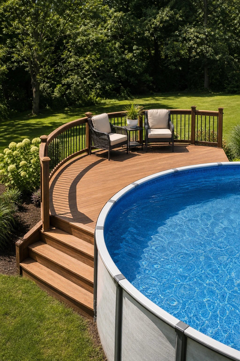 A half moon deck on one side
