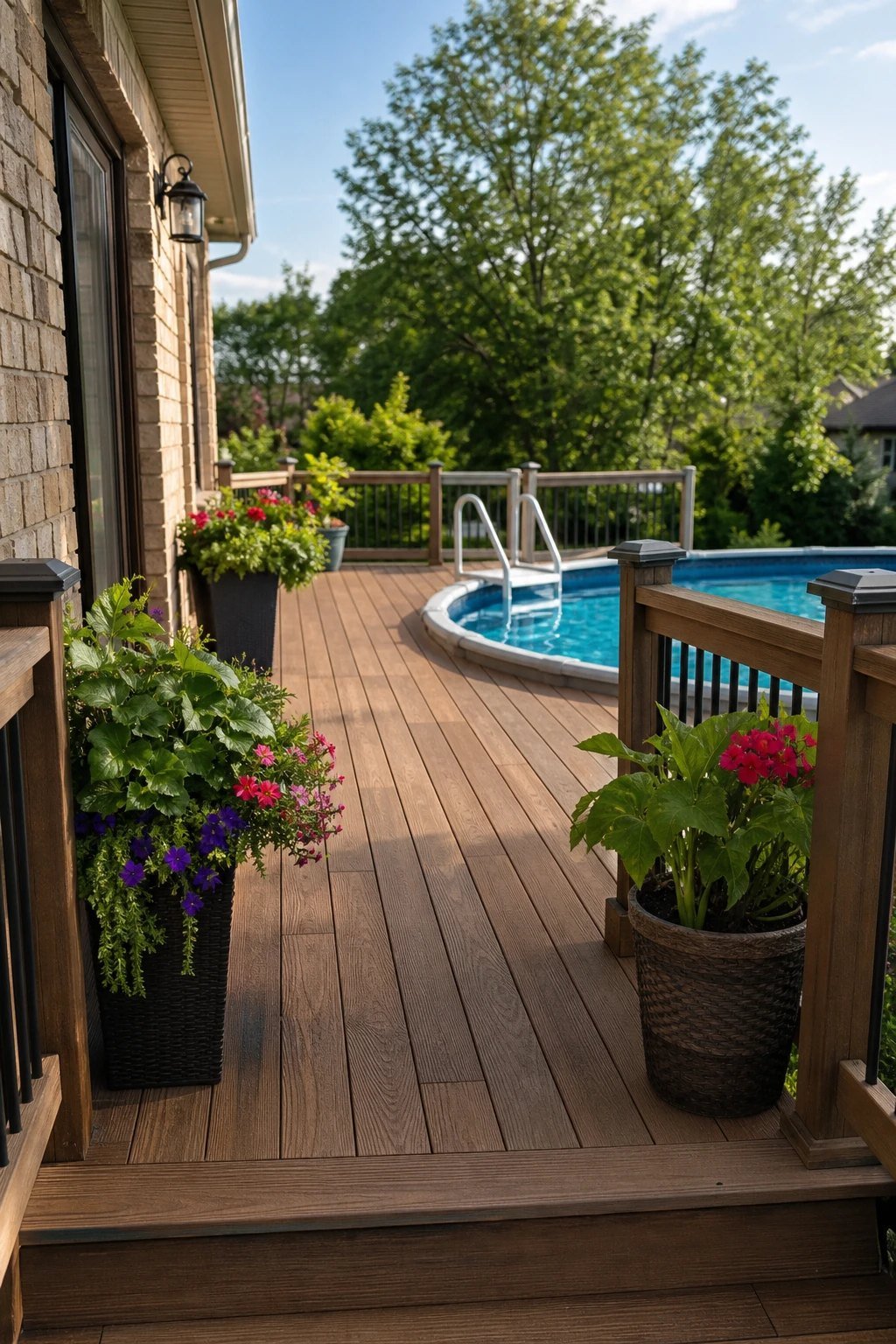 A deck connected to the house