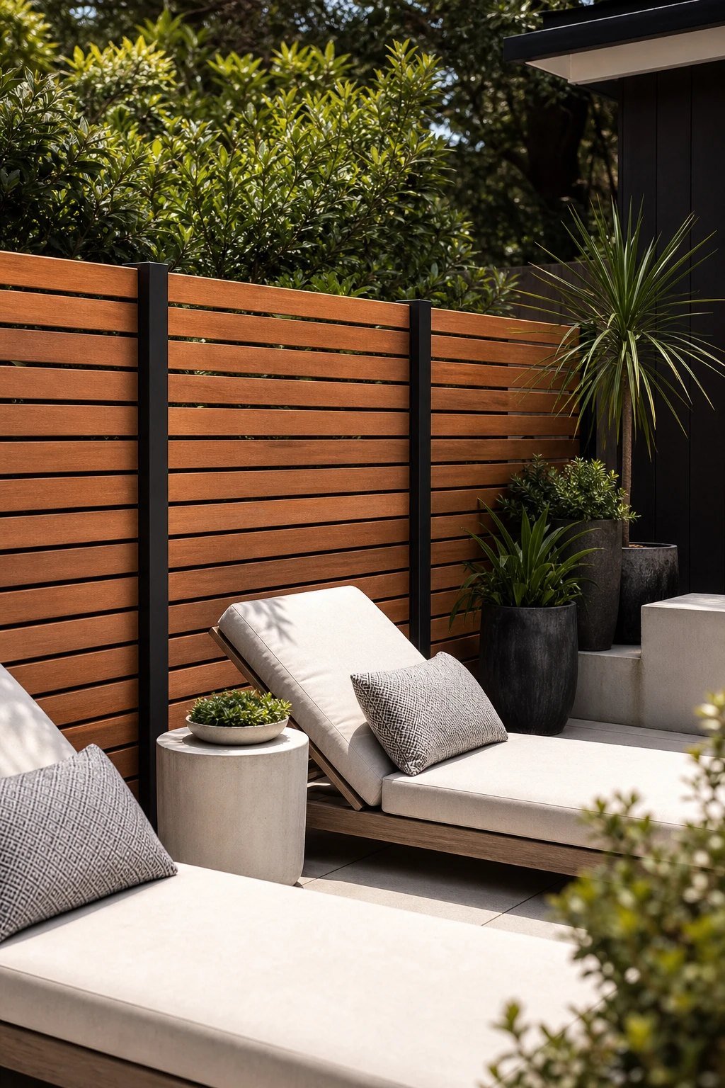 Modern slatted screen with warm wood