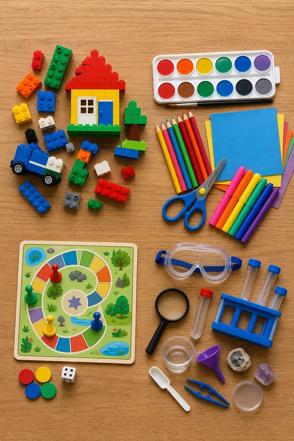 Birthday gifts for children sorted into building, art, games and science