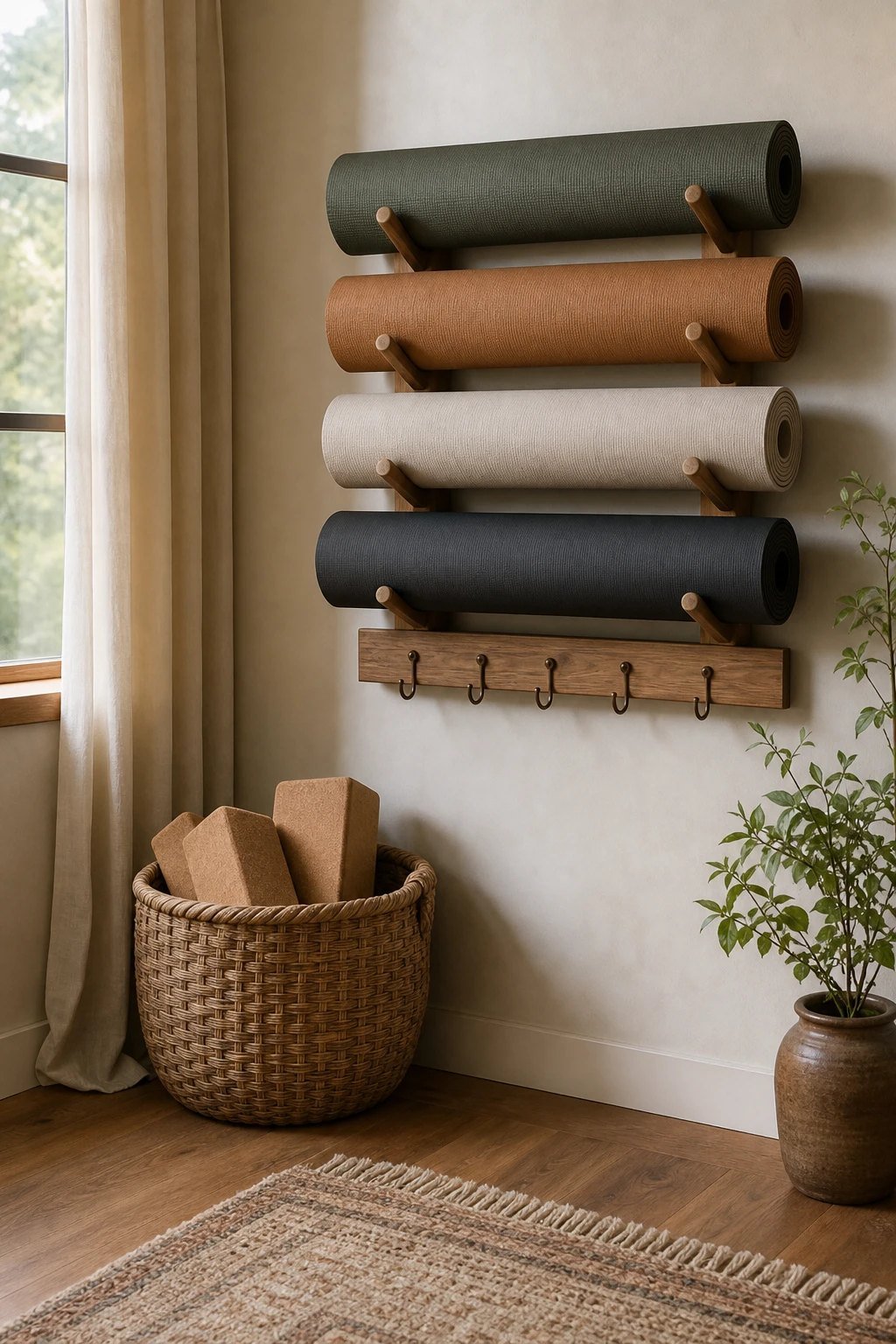 Wall storage for mats and props