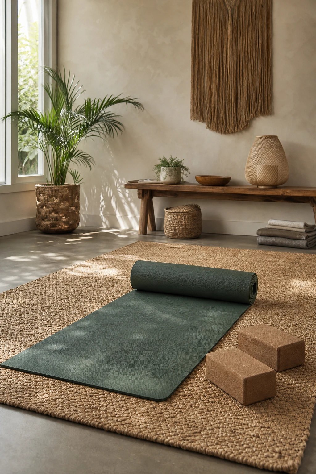 A cushioned yoga mat