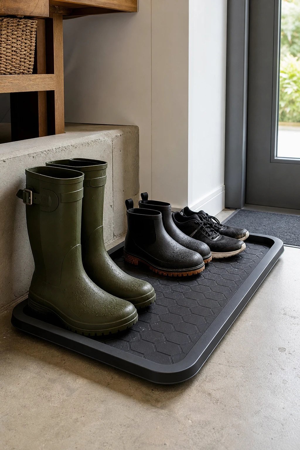 A boot tray for wet days