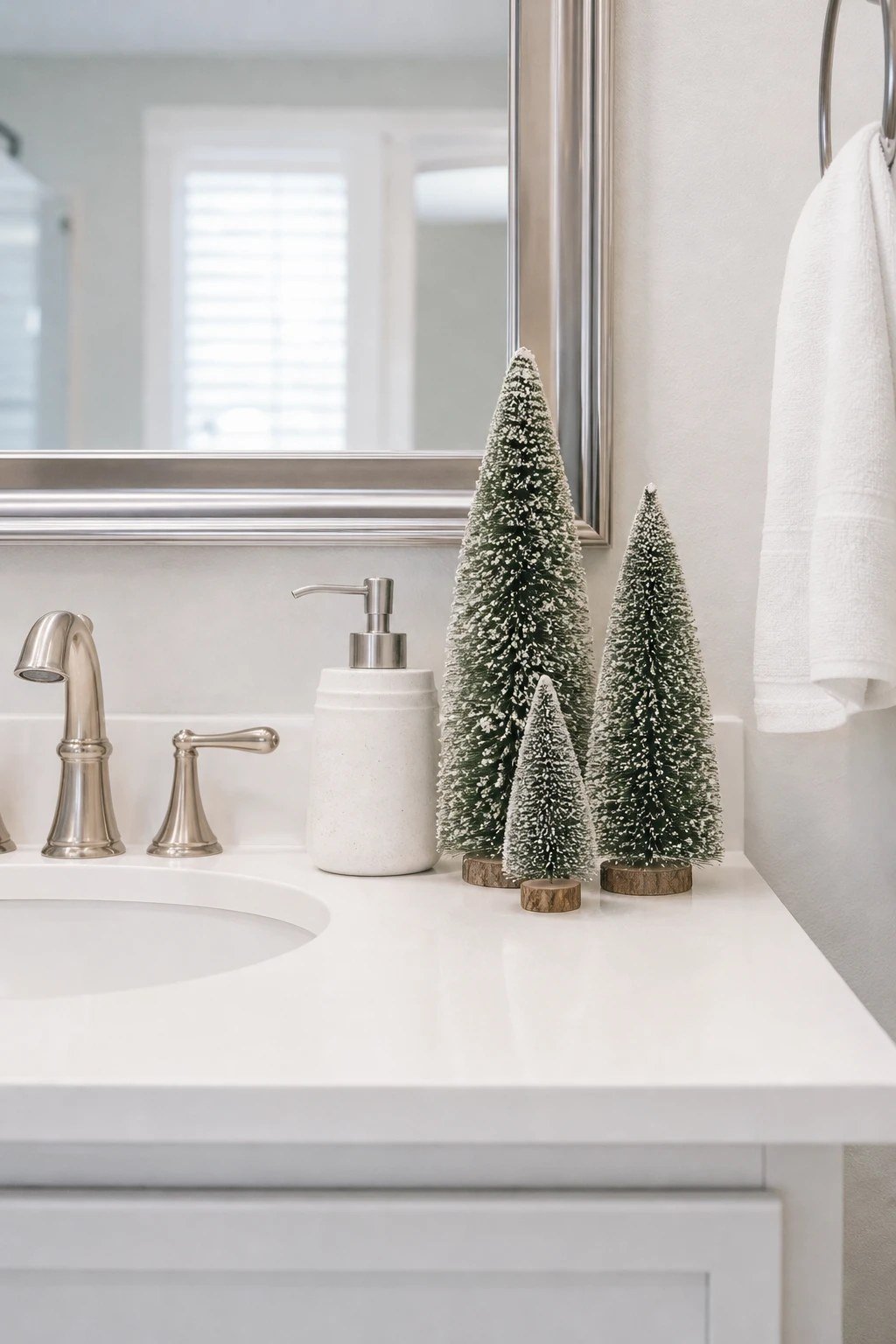 A mini tree on the vanity