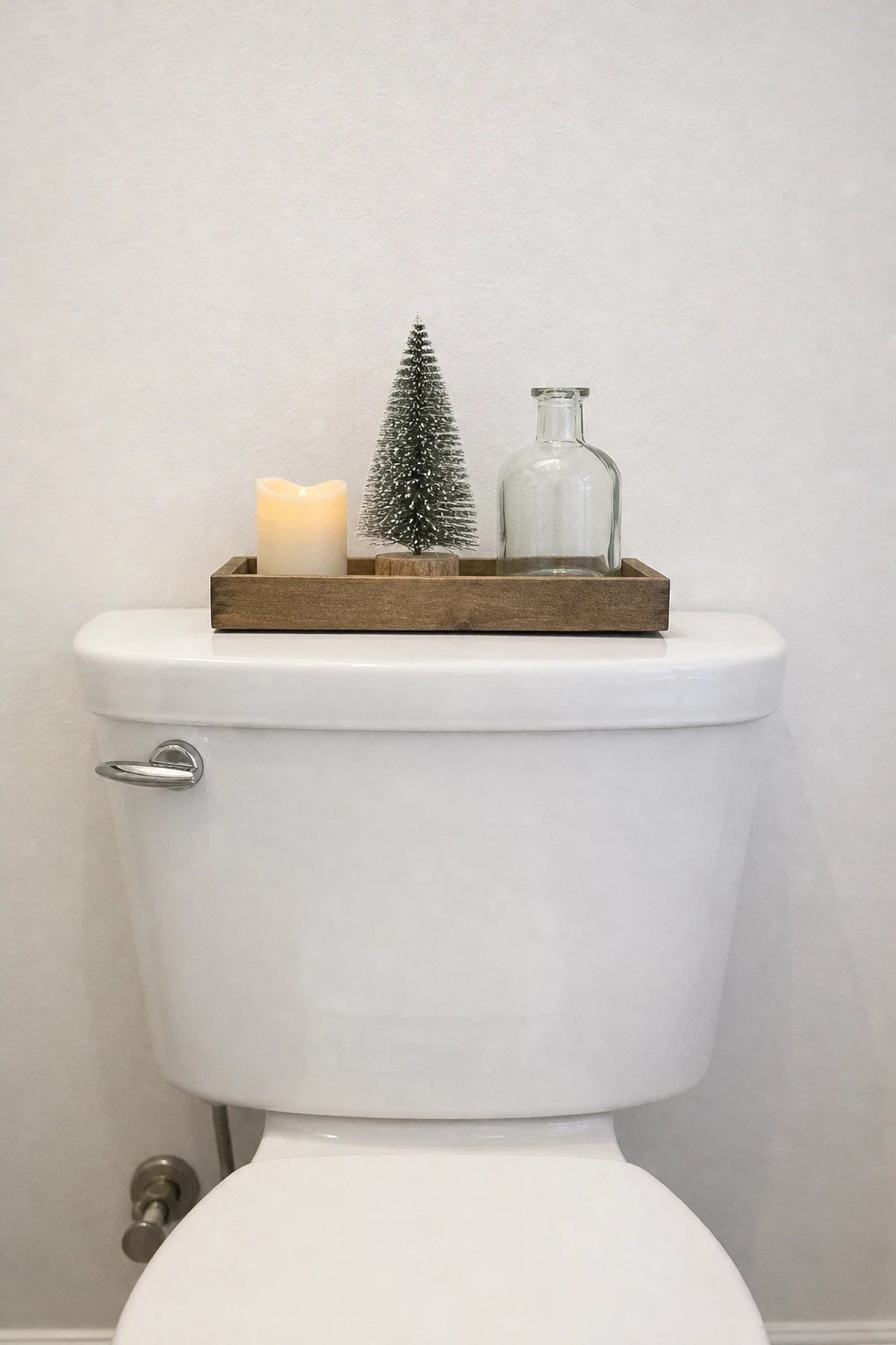 A festive tray on the toilet tank