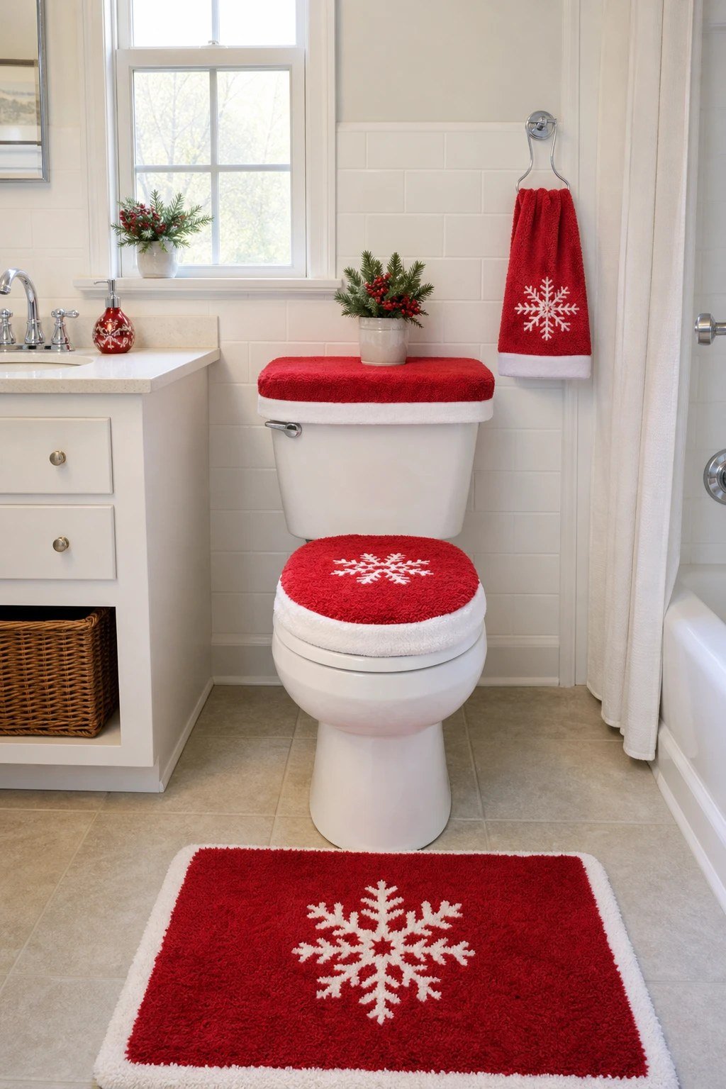 A matching Christmas bathroom set