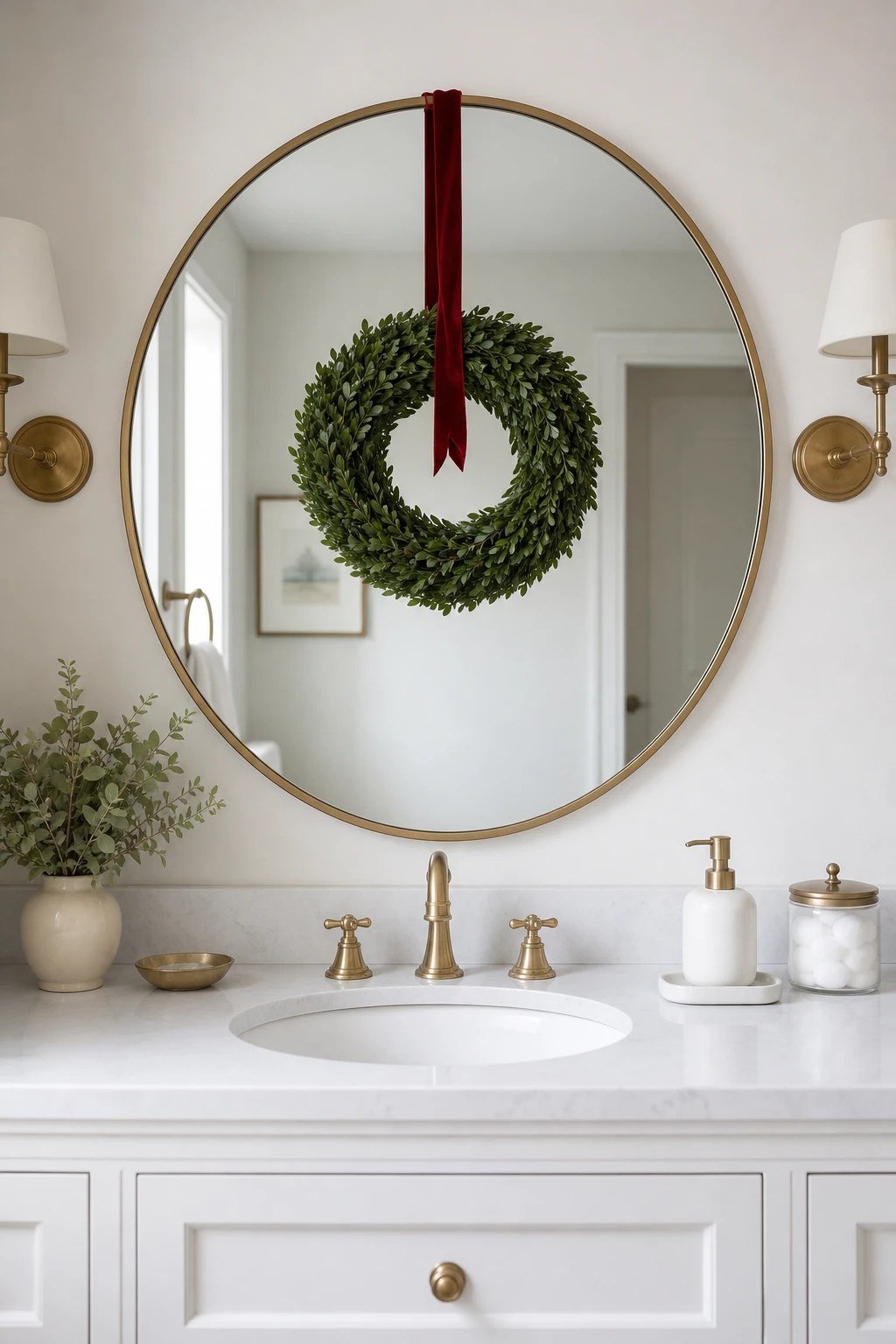A small wreath on the mirror