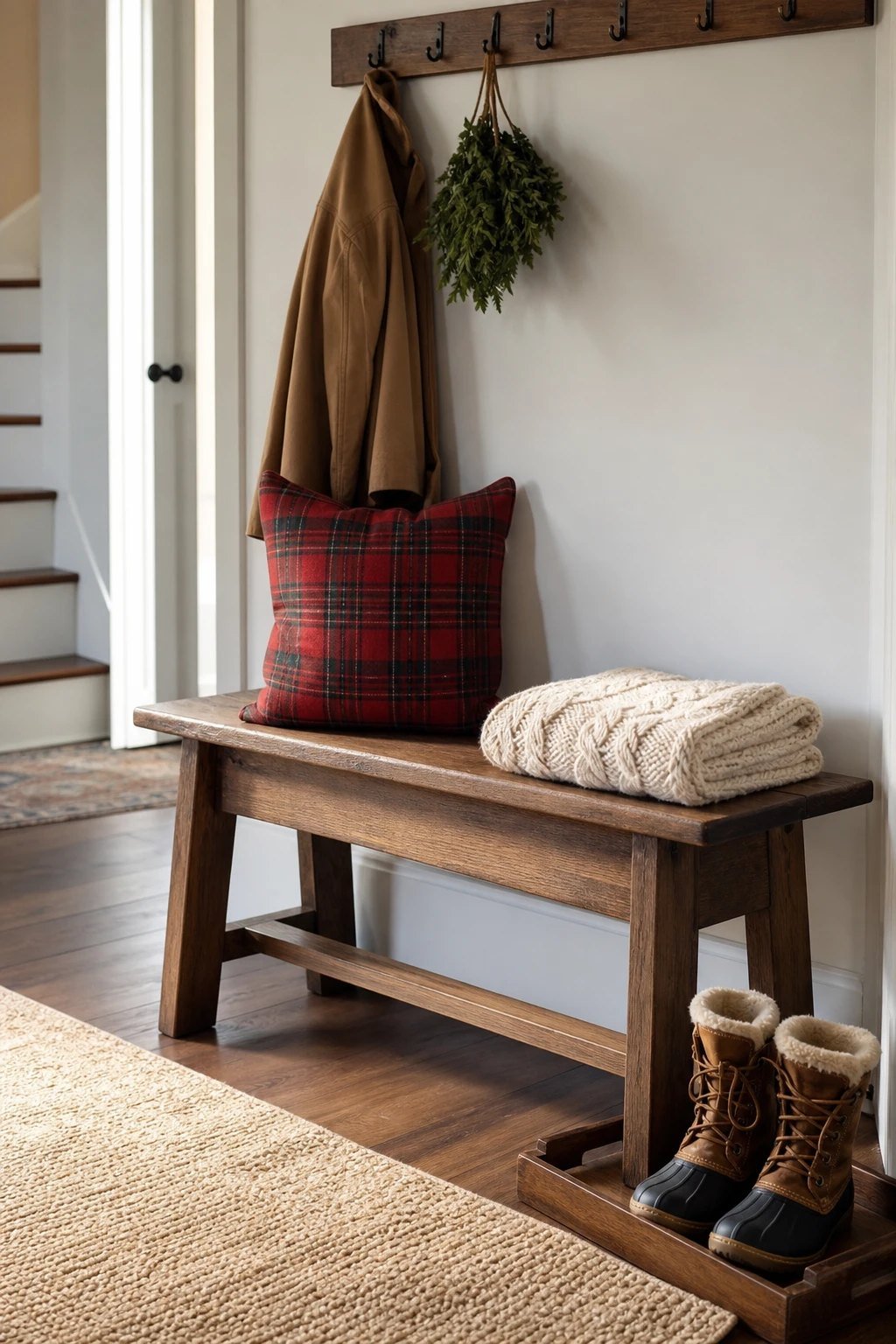 A cozy entry bench