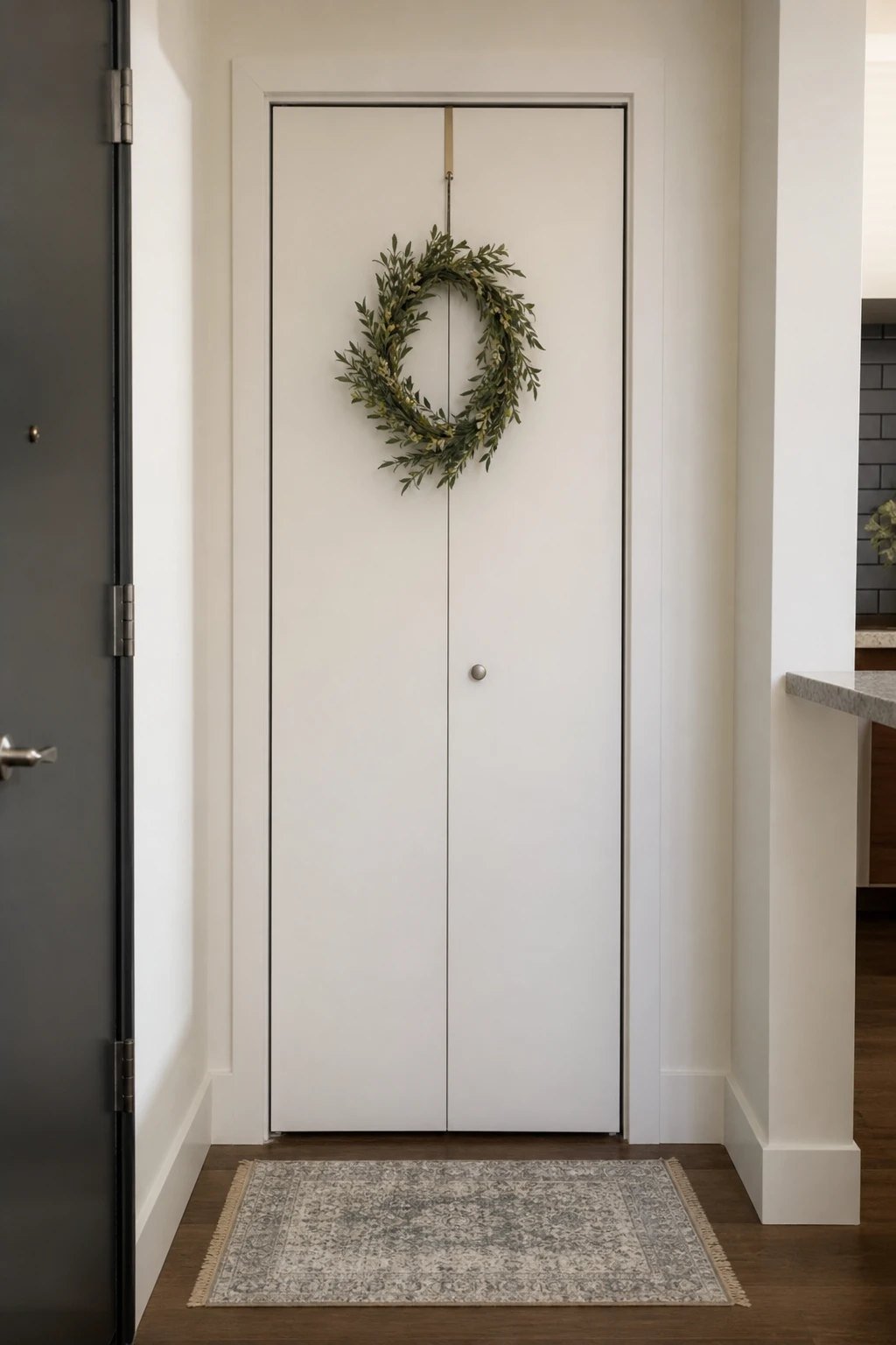 A wreath on the closet door