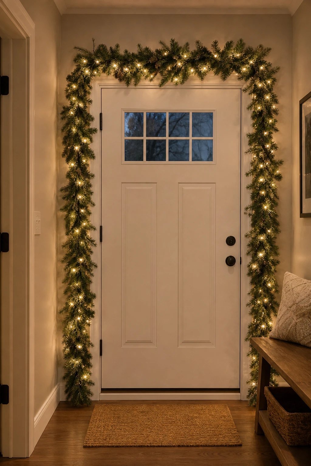 A garland around the front door