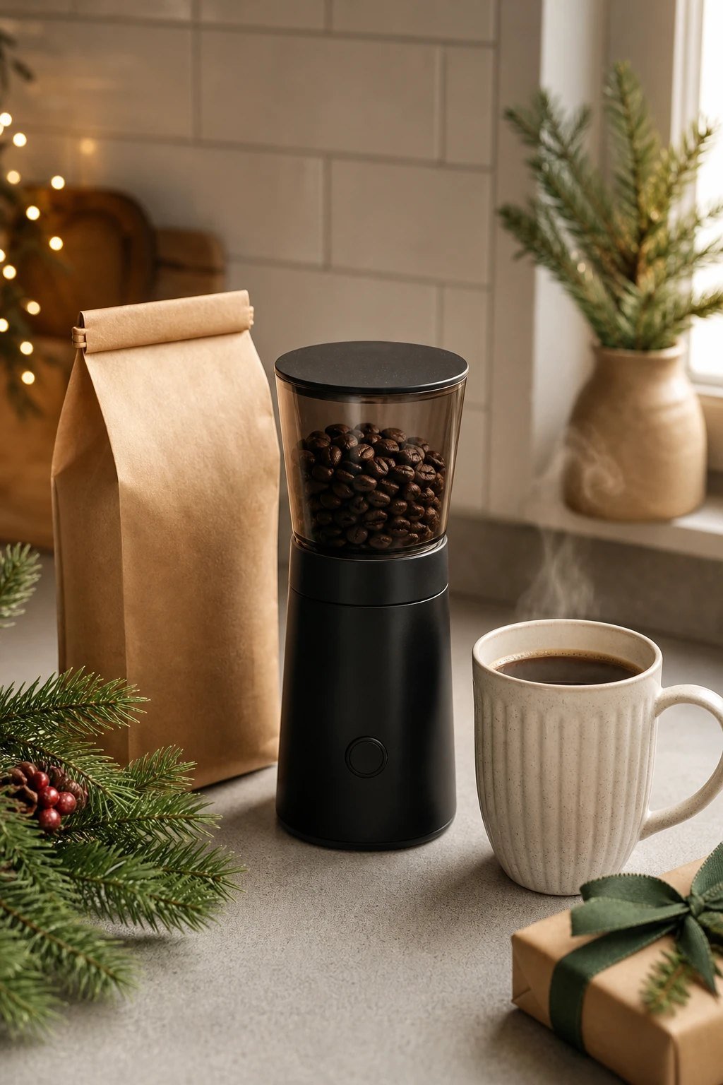 A burr coffee grinder