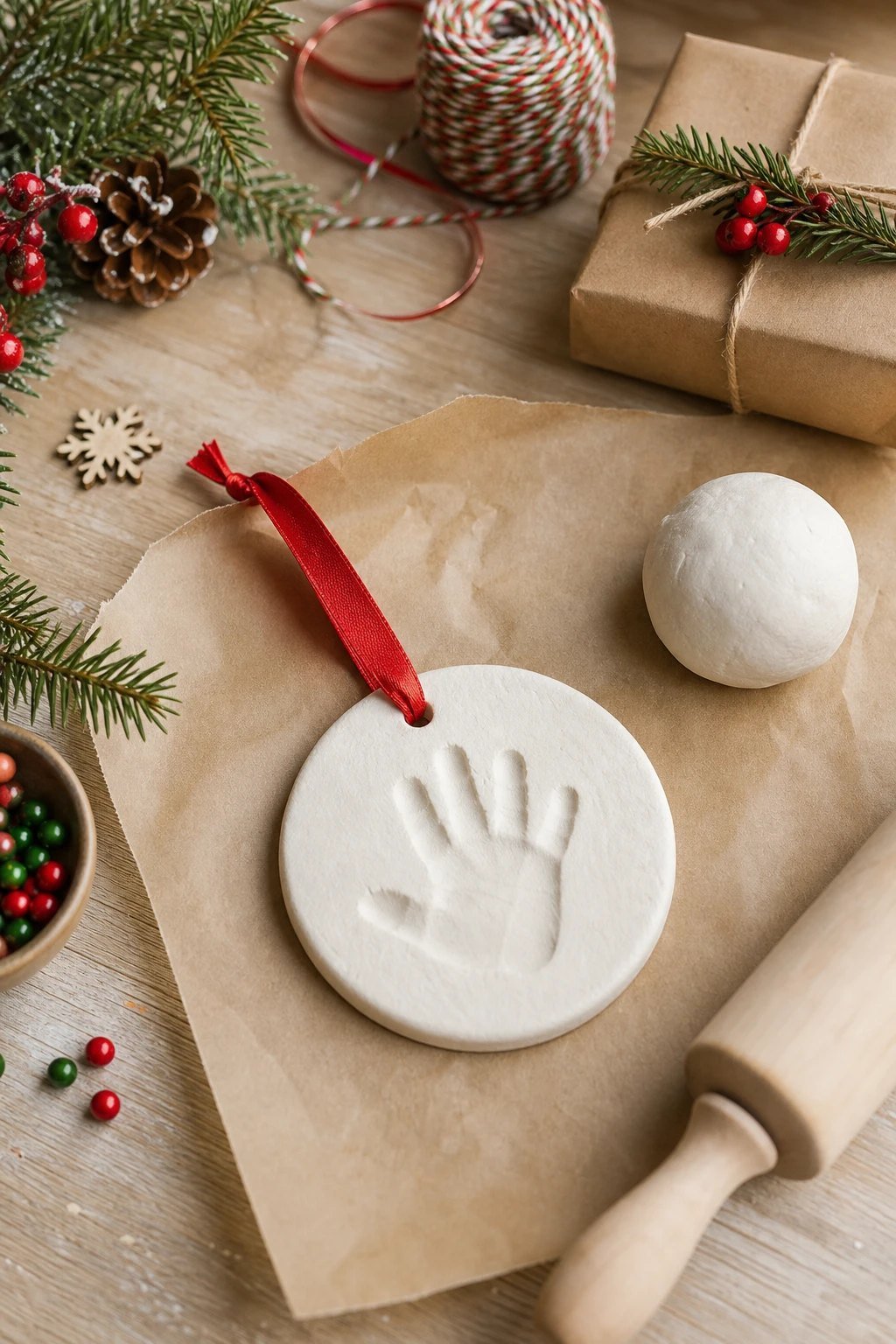 A clay handprint ornament