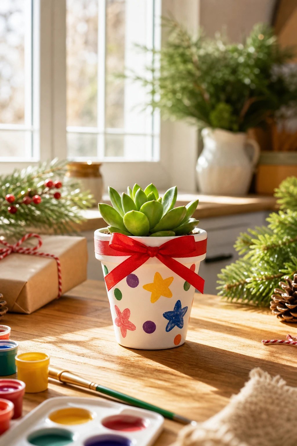A painted plant pot