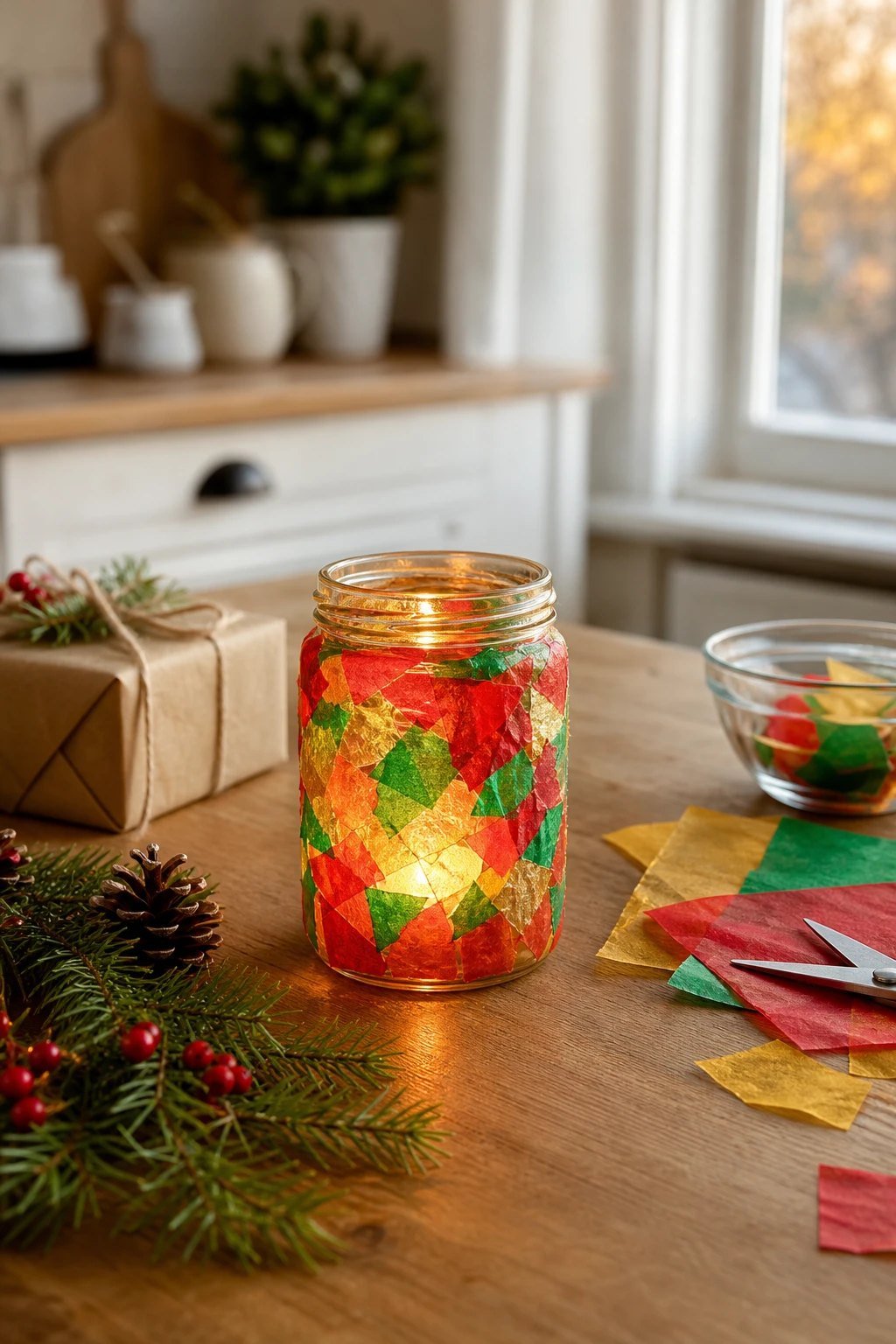 A tissue paper candle jar