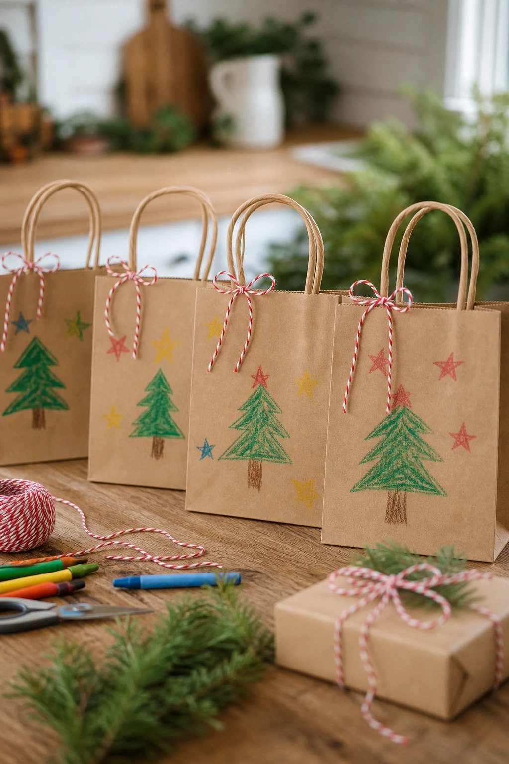 Kraft bags with twine for every gift