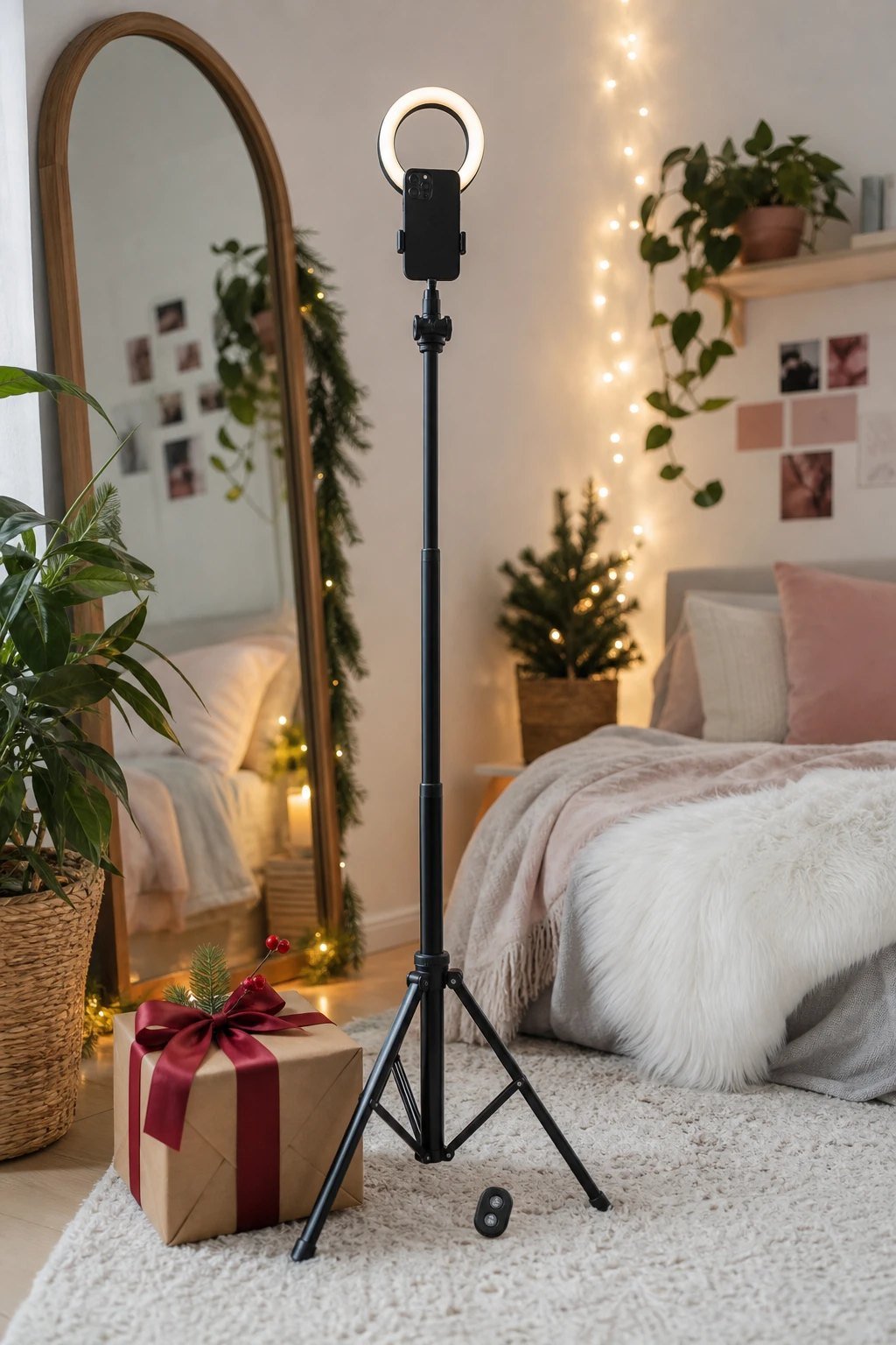 A phone tripod with a remote