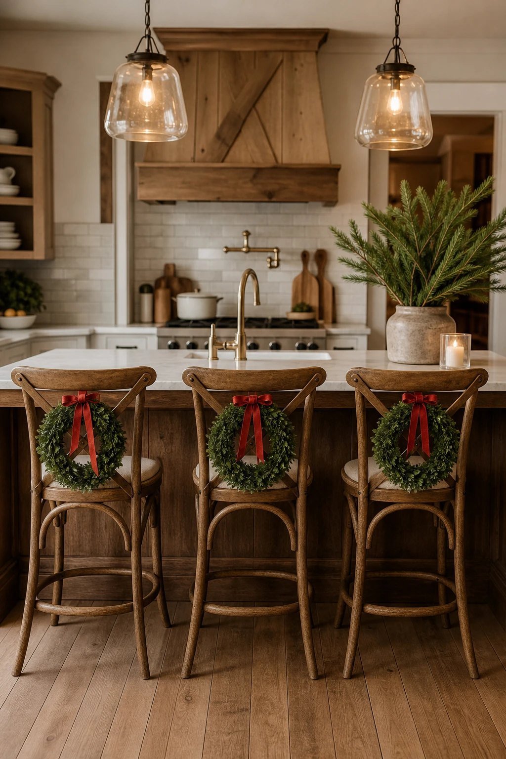 Wreaths on the back of bar stools