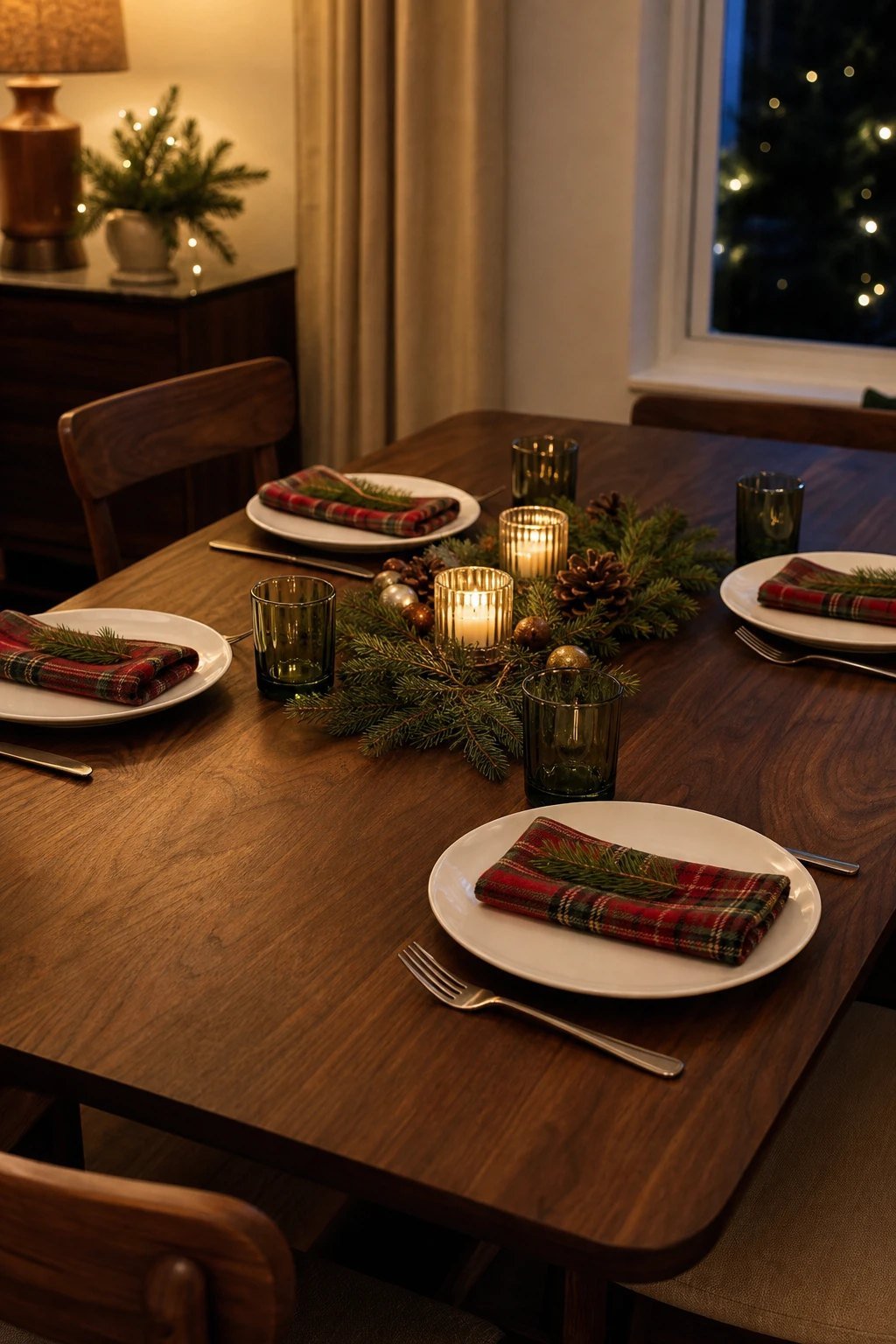 Plaid napkins on a plain table