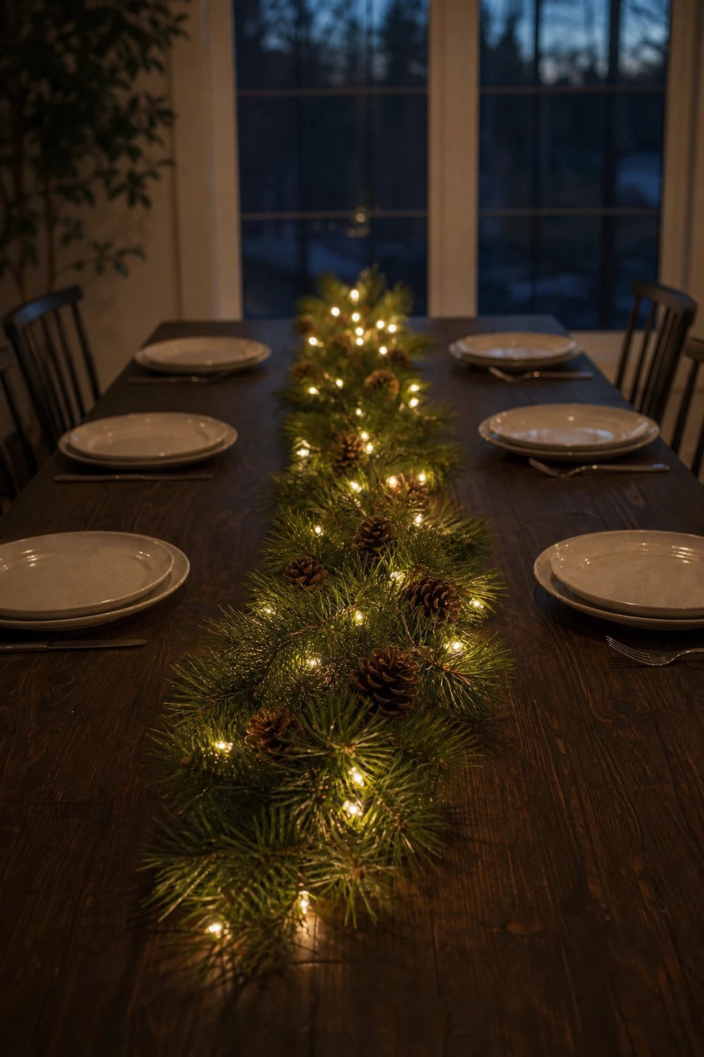 Fairy lights woven through the garland