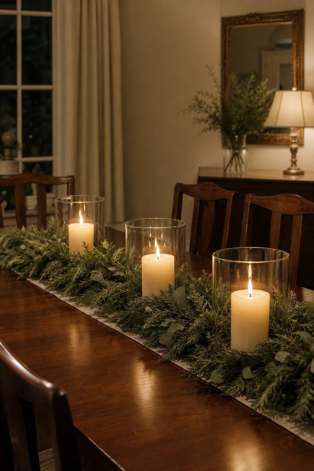 A garland with candles tucked in