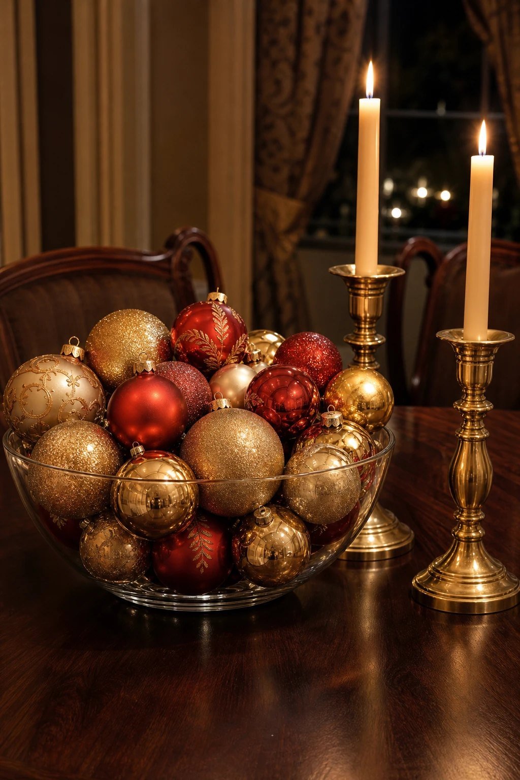 Ornaments in a glass bowl