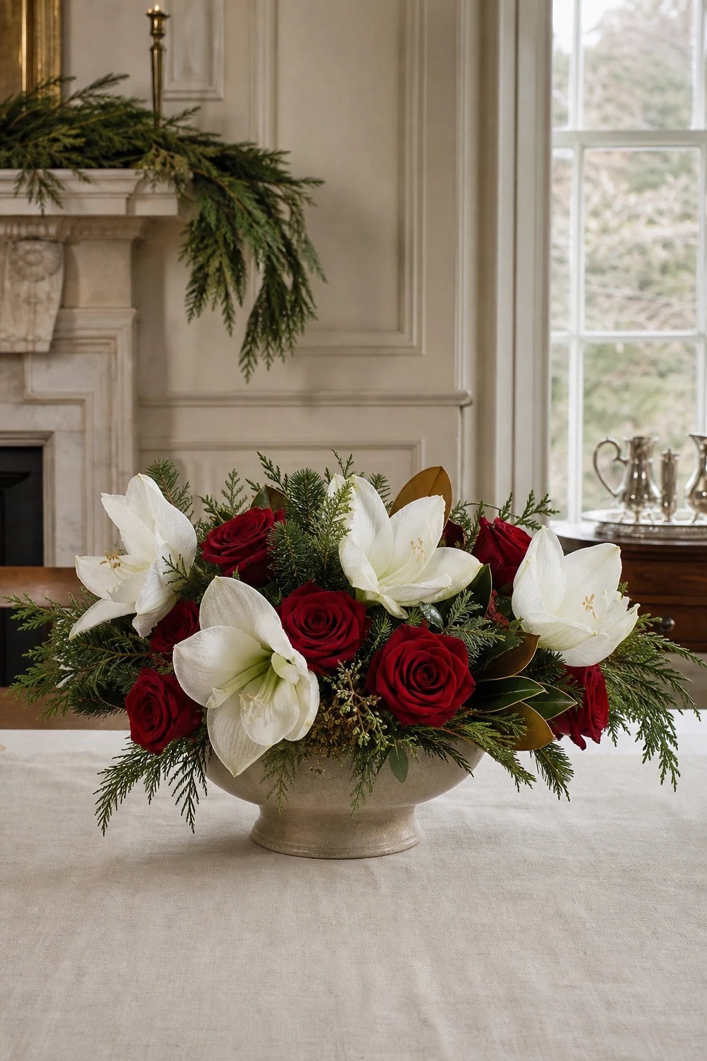 A low arrangement of fresh flowers