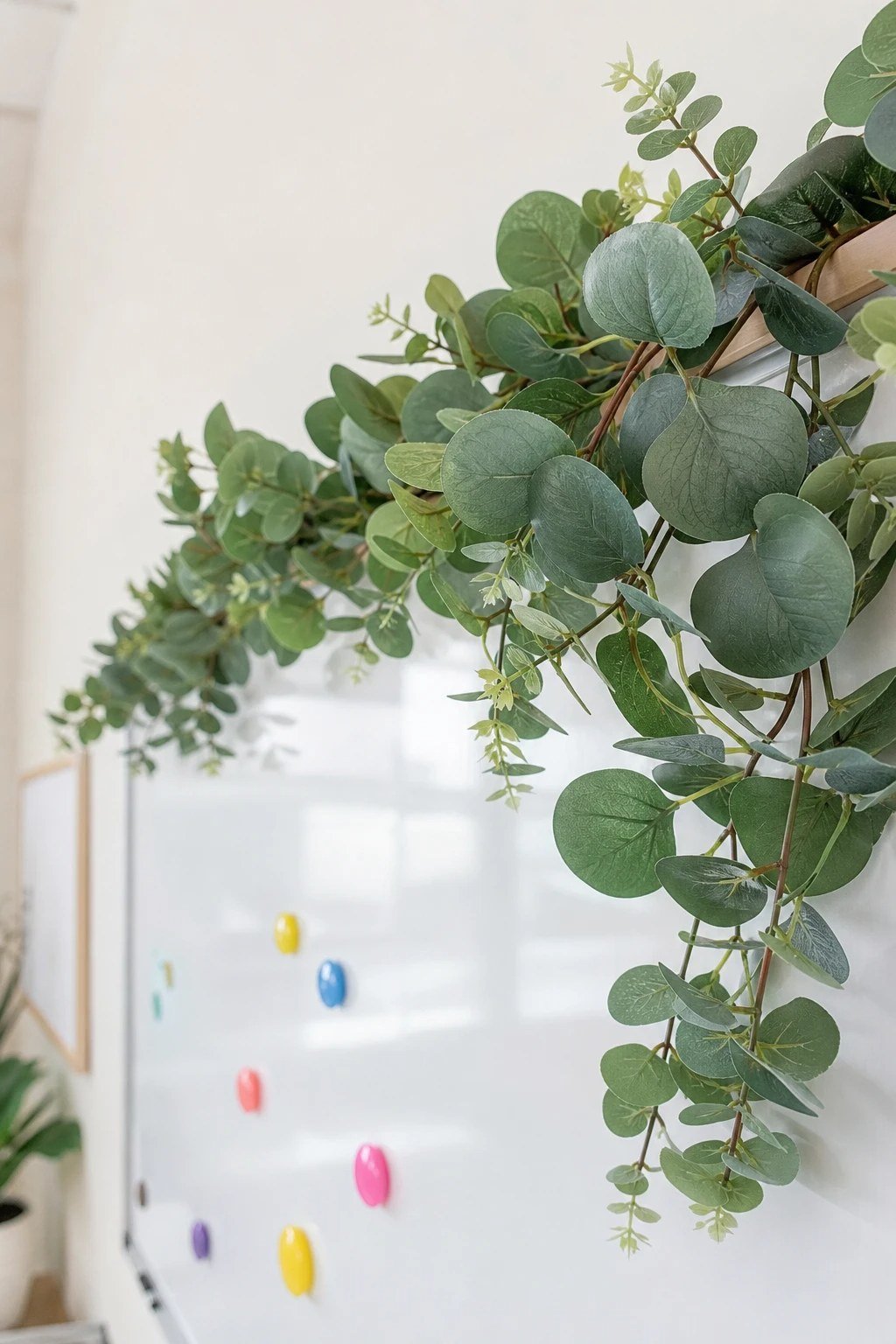 Faux eucalyptus garland (2 pack) in an elementary classroom