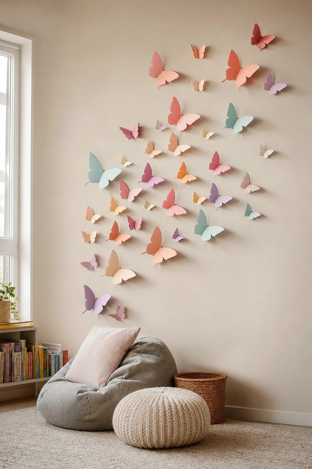 3D butterfly wall decor in an elementary classroom