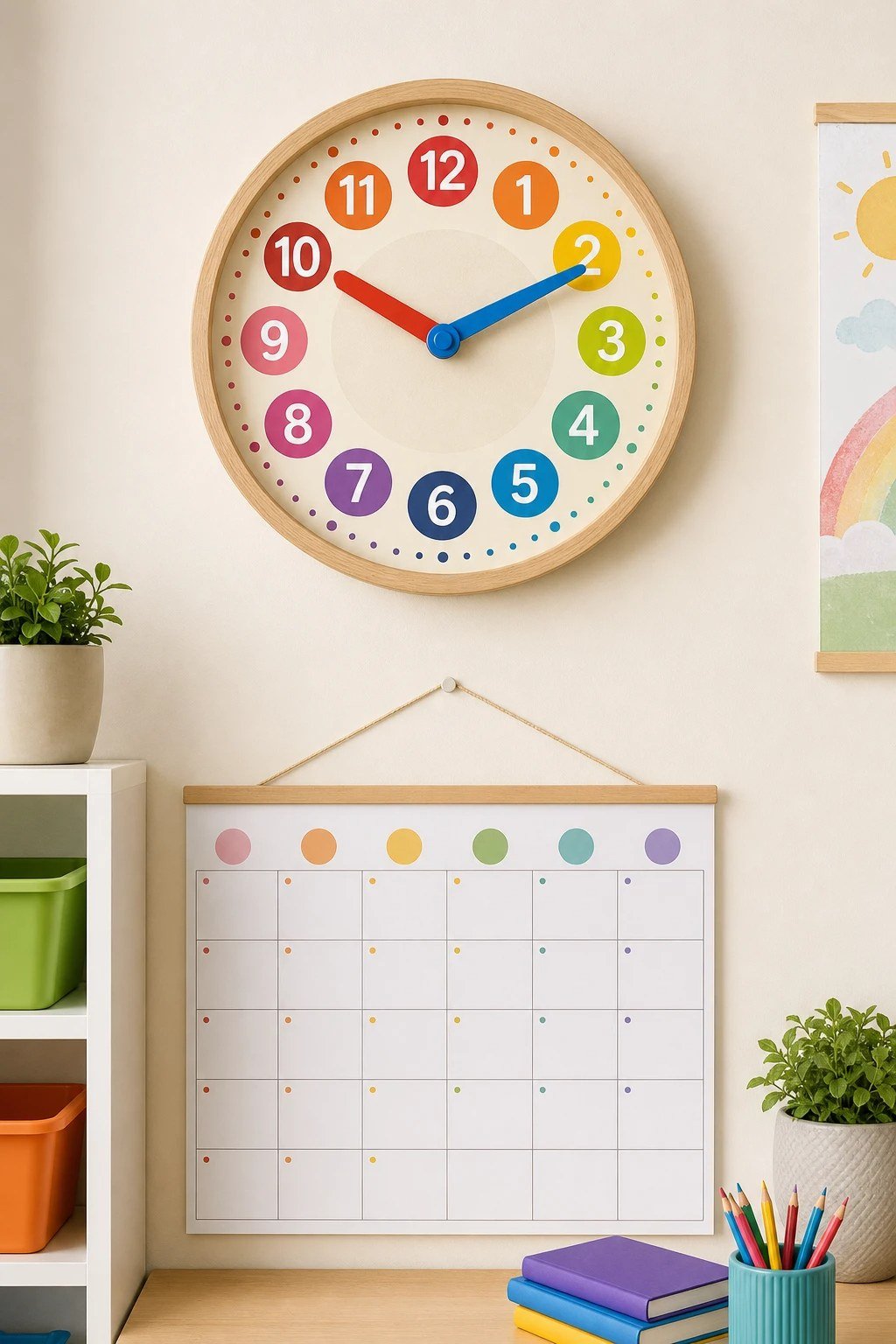 Learning wall clock for children in an elementary classroom