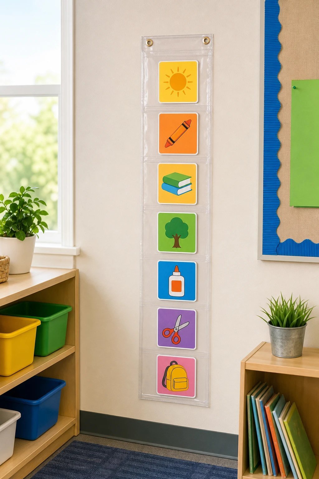 A pocket chart rules display