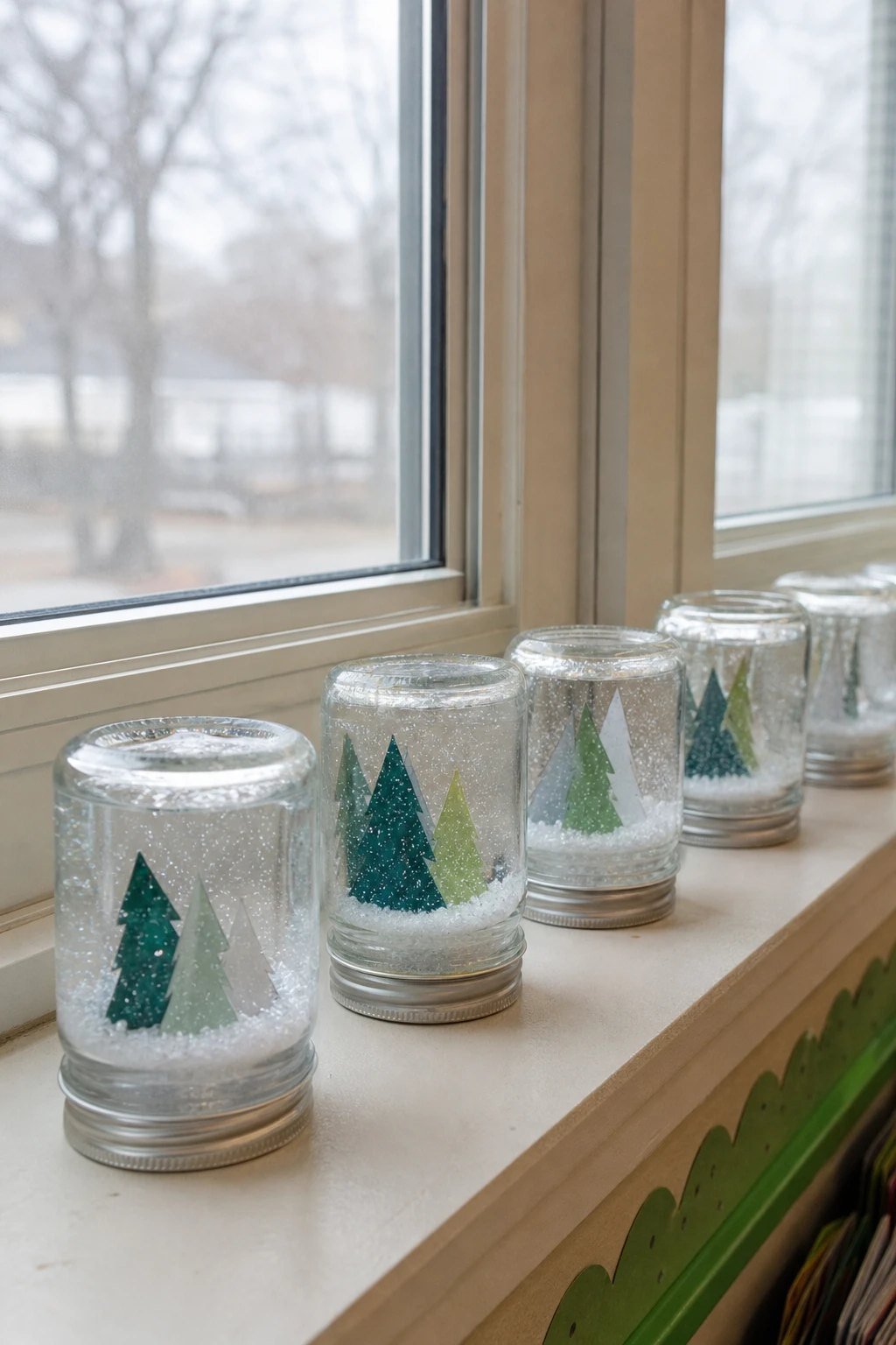 Recycled jar snow globe