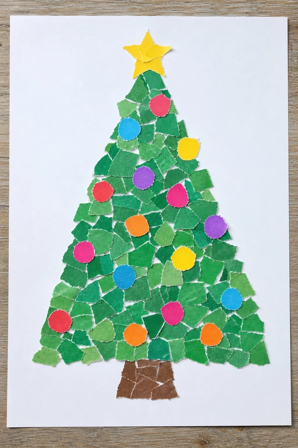Torn paper mosaic tree