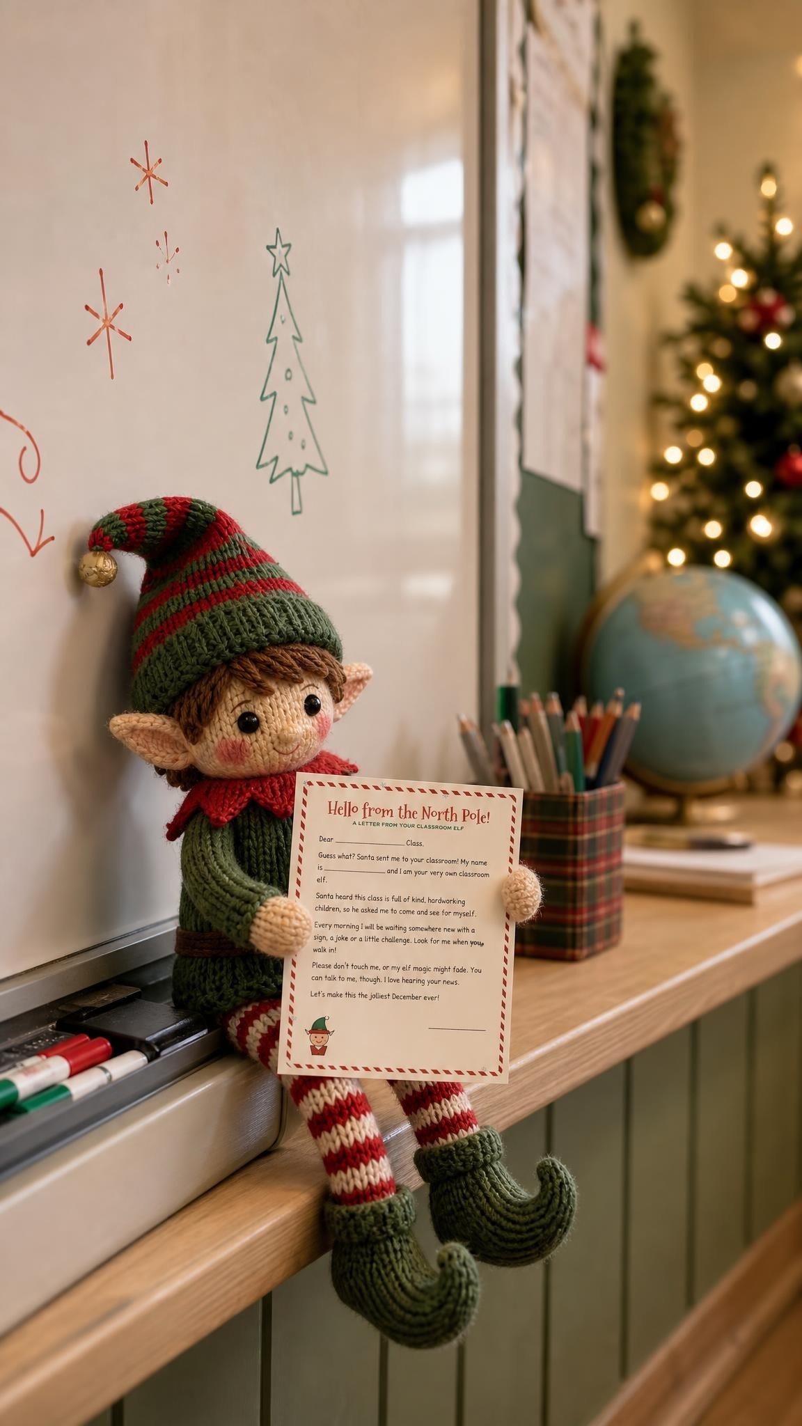 Elf on the Shelf goodbye idea: Goodbye letter on the whiteboard ledge