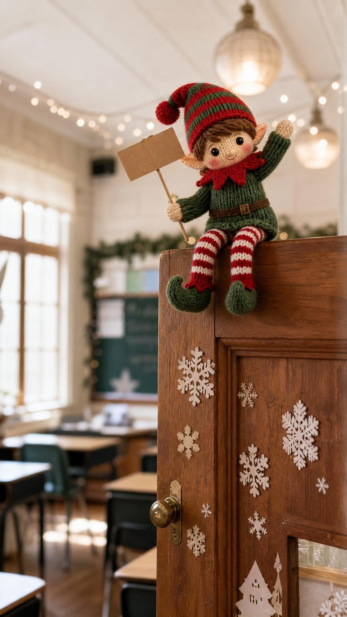 Elf on the Shelf goodbye idea: Elf at the door waving goodbye